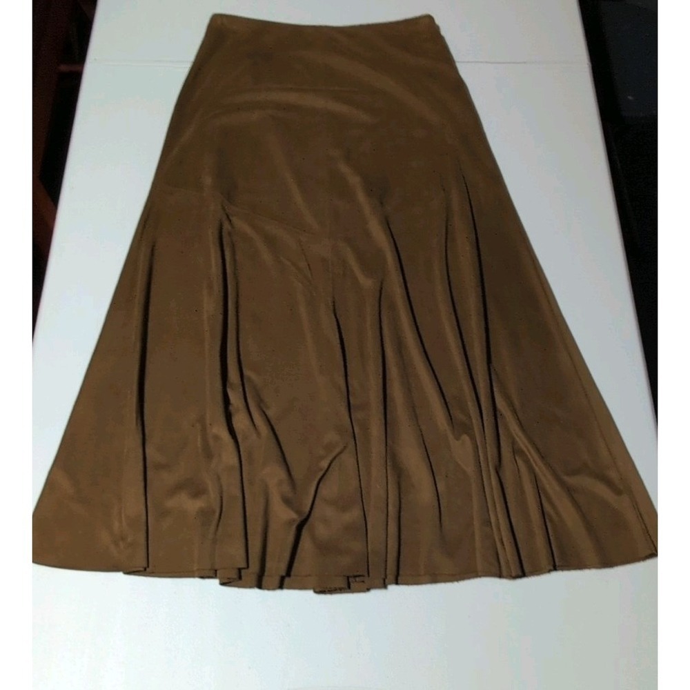 J Jill Vintage Women's Faux Suede A Line Maxi Skirt SP Brown Tan Y2k Soft (f)